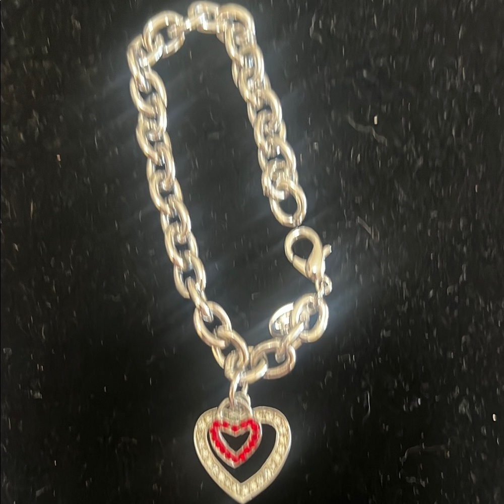 Cookie Lee Silver & Red Double Heart Charm Bracelet